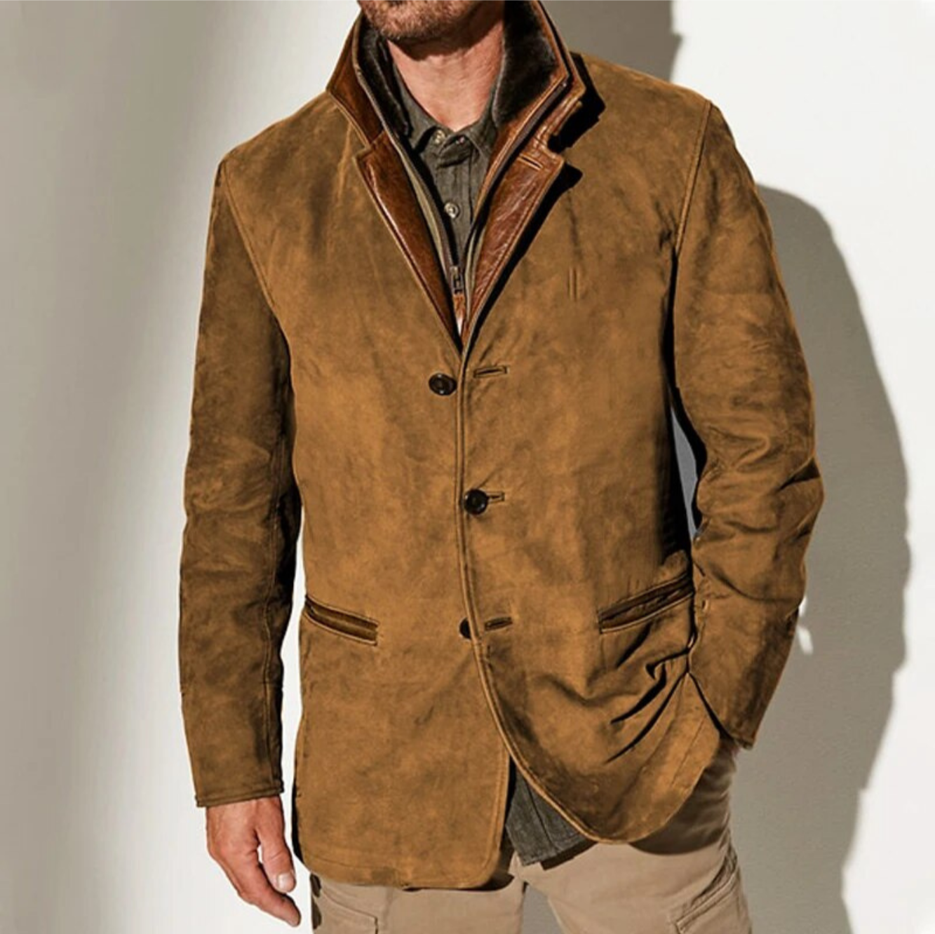 Men’s Suede Winter Jacket | Lightweight, Long Sleeve