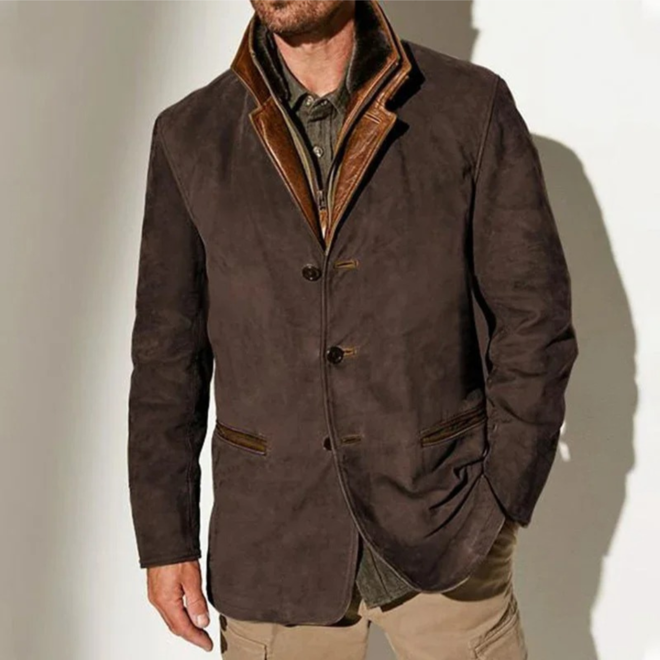 Men’s Suede Winter Jacket | Lightweight, Long Sleeve