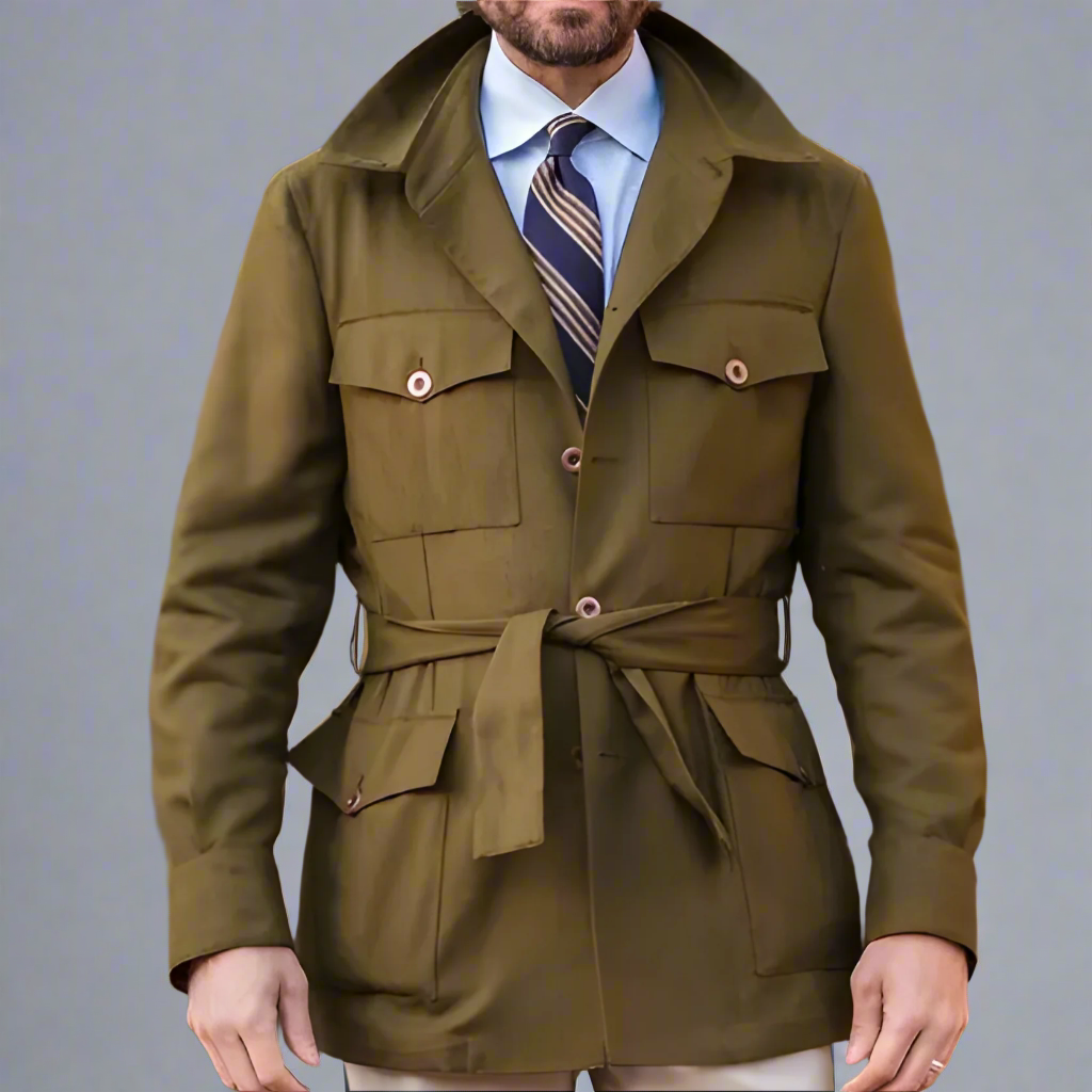 Men’s Belted Utility Field Jacket | Safari Military Coat