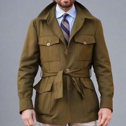Men’s Belted Utility Field Jacket | Safari Military Coat