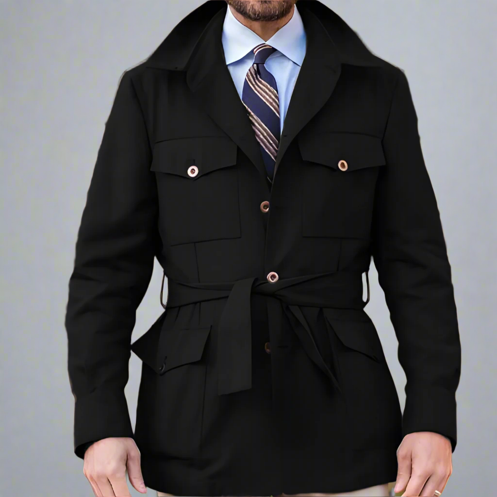 Men’s Belted Utility Field Jacket | Safari Military Coat