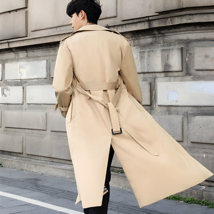 Men’s Long Trench Coat | Double-Breasted Belted Overcoat
