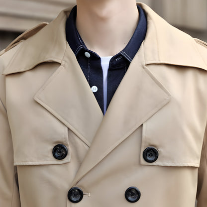 Men’s Long Trench Coat | Double-Breasted Belted Overcoat