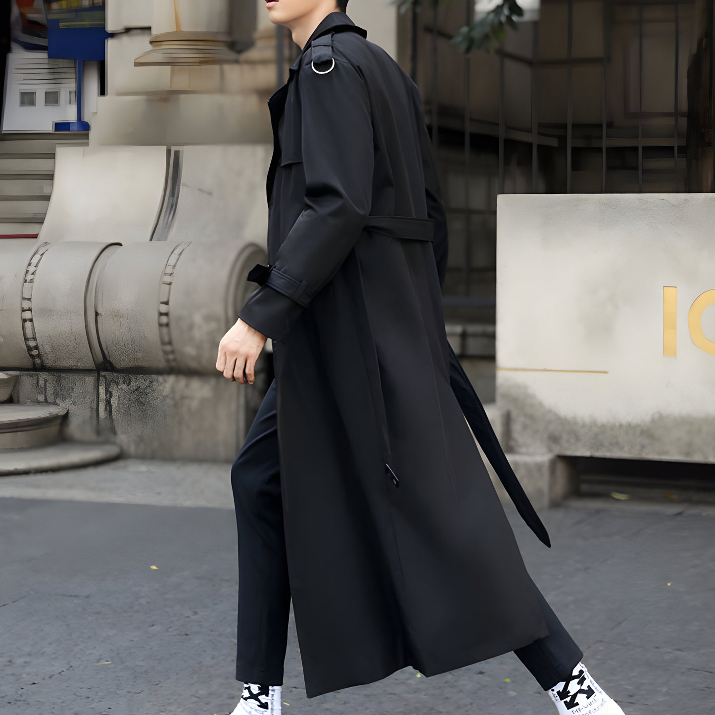 Men’s Long Trench Coat | Double-Breasted Belted Overcoat