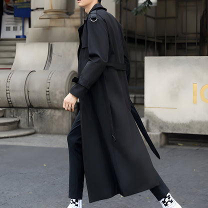 Men’s Long Trench Coat | Double-Breasted Belted Overcoat