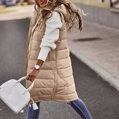Women's Longline Puffer Vest | Hooded, Sleeveless