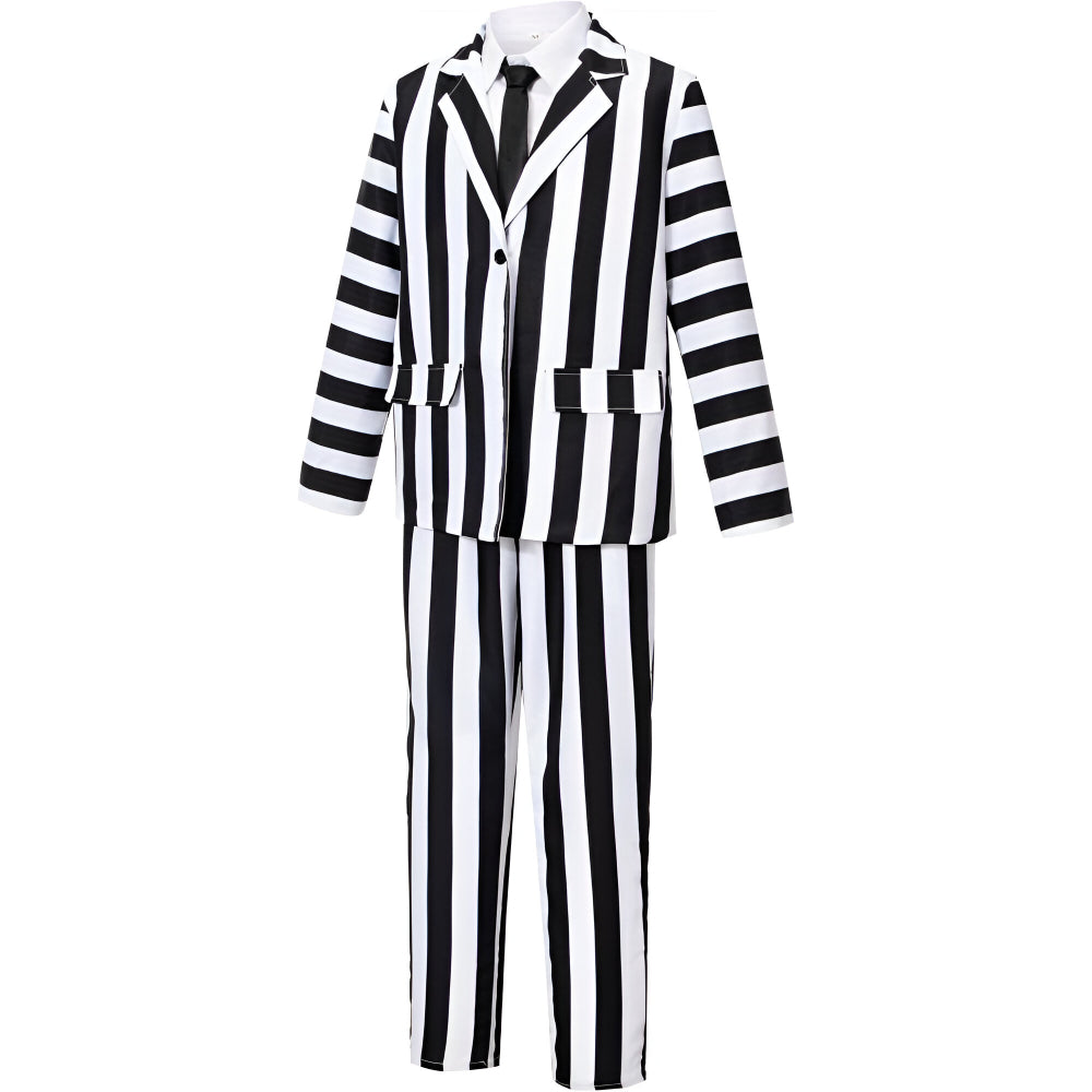 Halloween Costume Black White Striped Suit