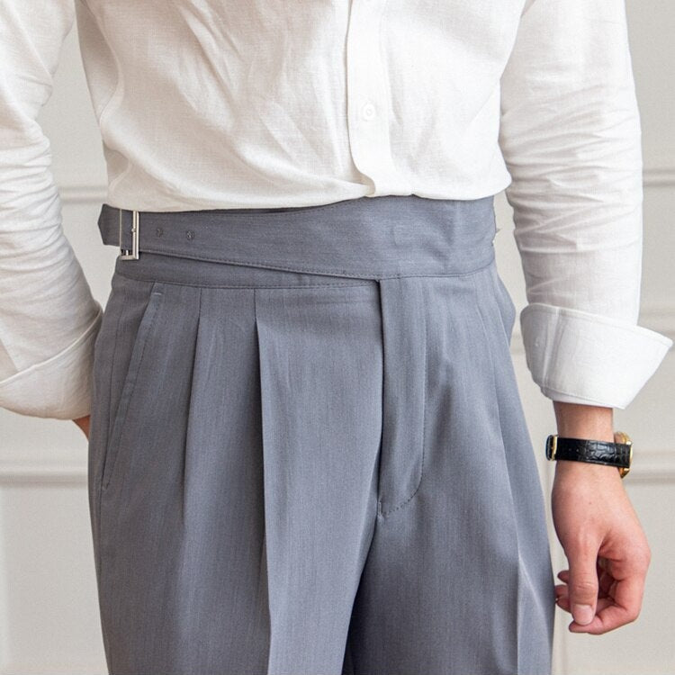 Men's Wide Leg Work Trousers | High Waist Pleated