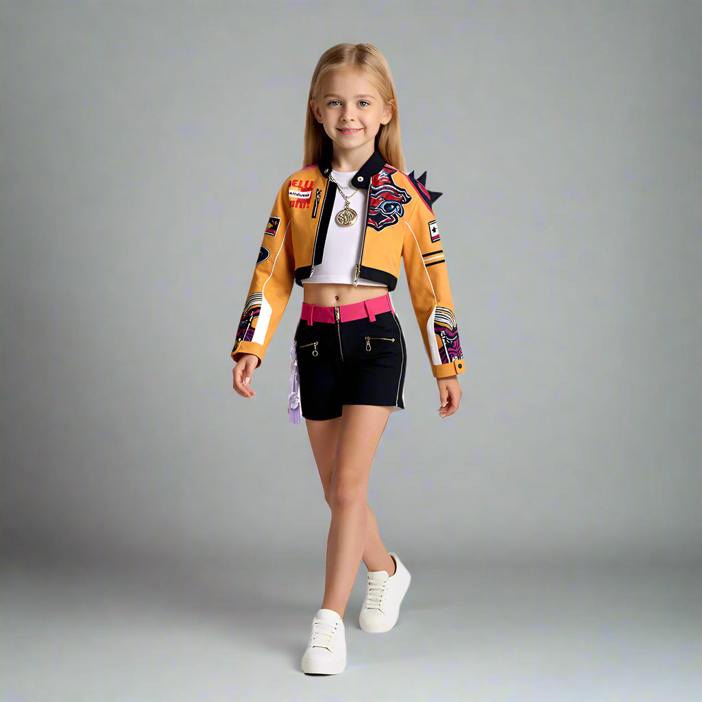 Girls Futuristic Halloween Costume Crop Jacket Long Sleeve - Image 1