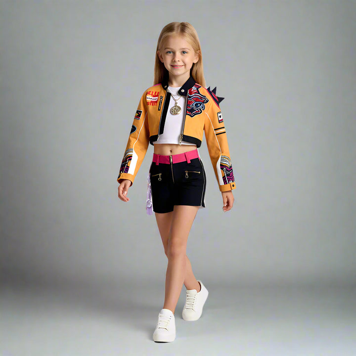 Girls Futuristic Halloween Costume Crop Jacket Long Sleeve - Image 1