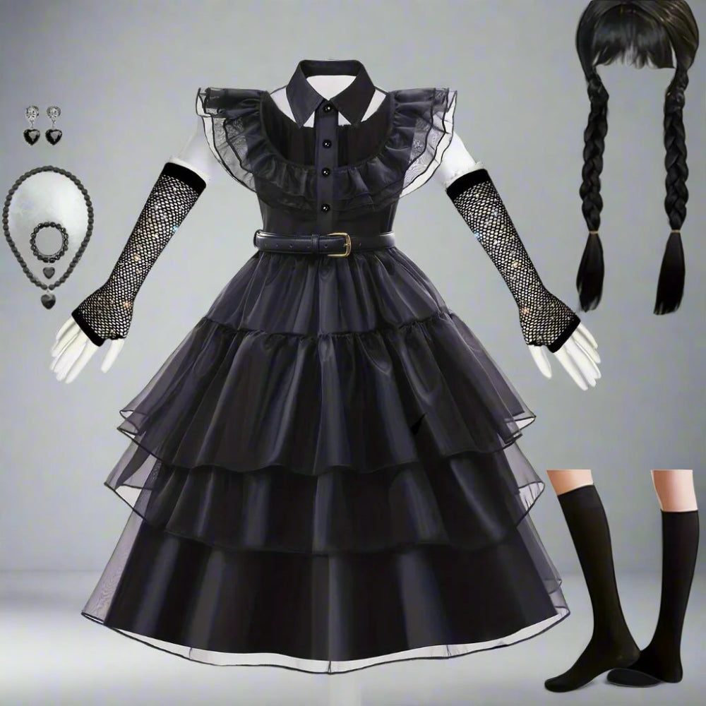 Girls’ Ruffled Gothic Halloween Costume Dress | Tiered Mini - Image 7