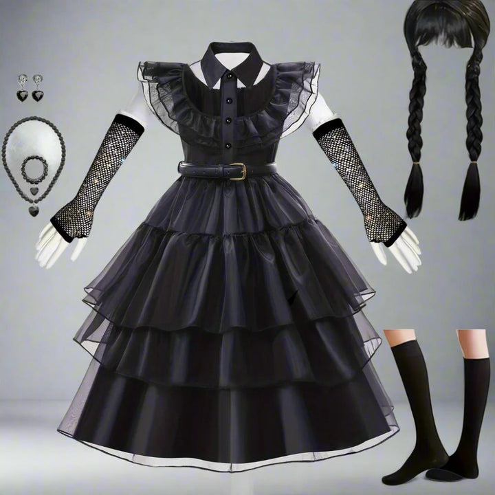 Girls’ Ruffled Gothic Halloween Costume Dress | Tiered Mini - Image 7