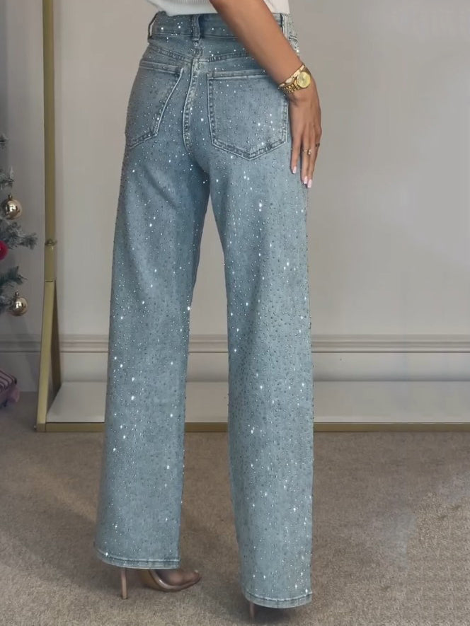Women's Sequin High Waisted Jeans | Wide Leg, Baggy Fit