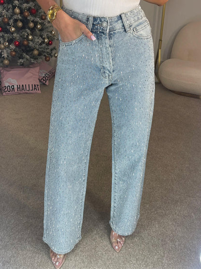 Women's Sequin High Waisted Jeans | Wide Leg, Baggy Fit