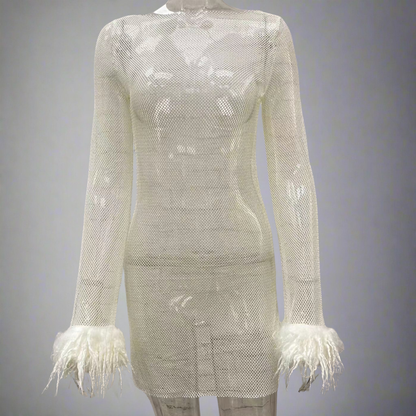 Women's Sparkly Feather Party Dress | Mini Evening