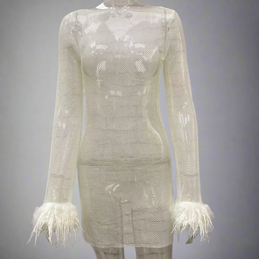 Women's Sparkly Feather Party Dress | Mini Evening