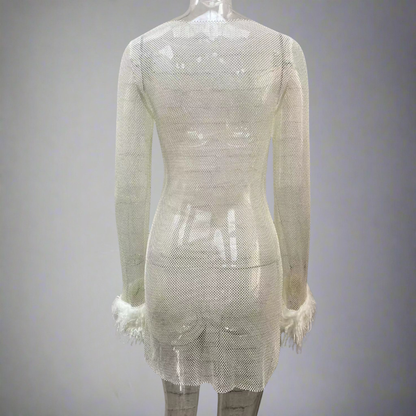 Women's Sparkly Feather Party Dress | Mini Evening