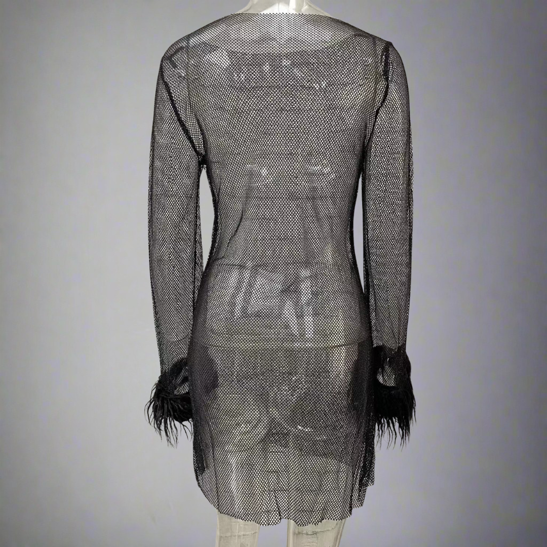 Women's Sparkly Feather Party Dress | Mini Evening