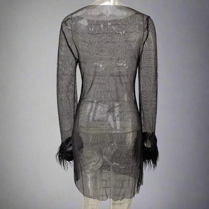 Women's Sparkly Feather Party Dress | Mini Evening