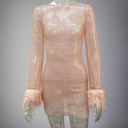 Women's Sparkly Feather Party Dress | Mini Evening