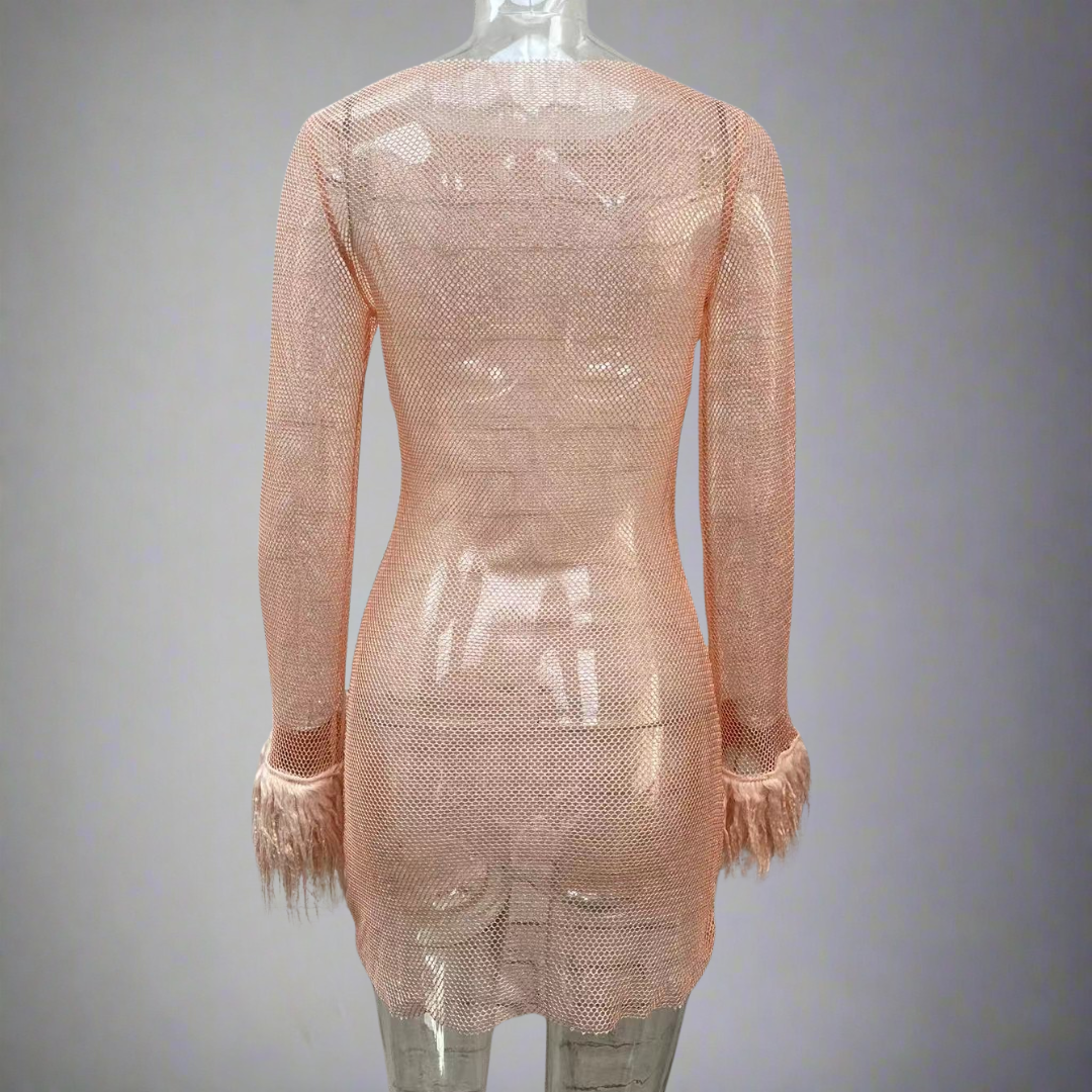 Women's Sparkly Feather Party Dress | Mini Evening