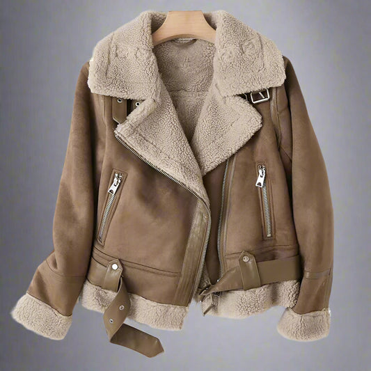 Women’s Faux Fur Bomber Leather Jacket | Oversized Warm