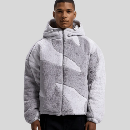 Men’s Oversized Hooded Fleece Jacket Zip Up Winter