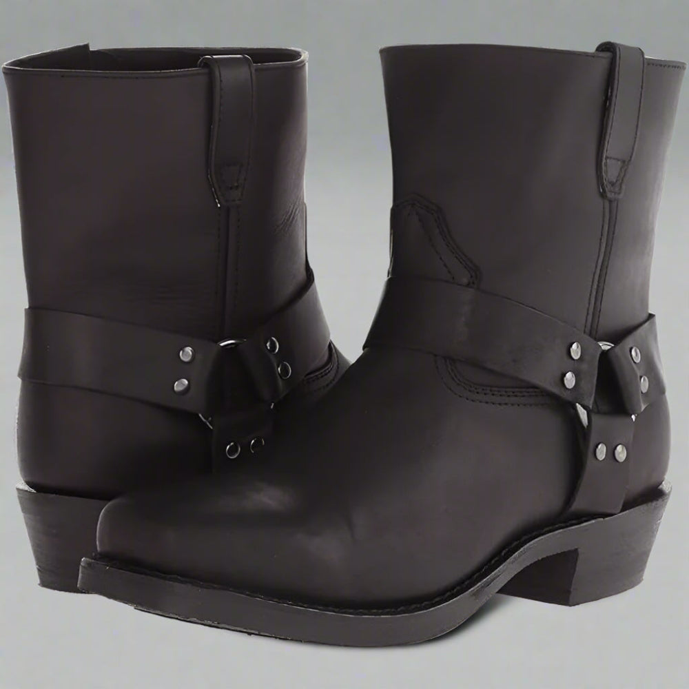 Men’s Leather Cowboy Boots | Western Harness, Biker Style