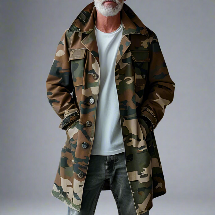 Men's Camouflage Trench Coat | Military Utility Jacket