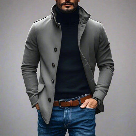Men's Casual Wool Blend Lapel Single-breasted Slim Short Coat 85856791M - Image 1