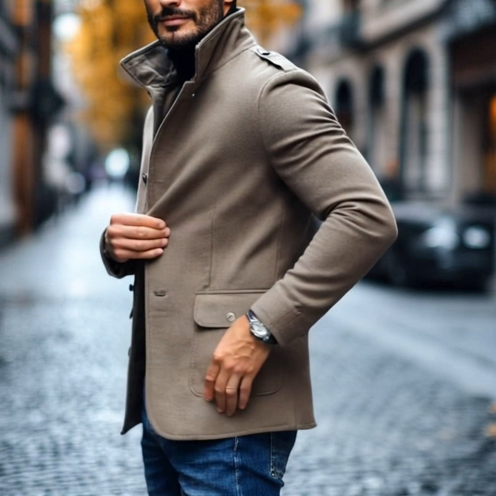 Men's Casual Wool Blend Lapel Single-breasted Slim Short Coat 85856791M - Image 3