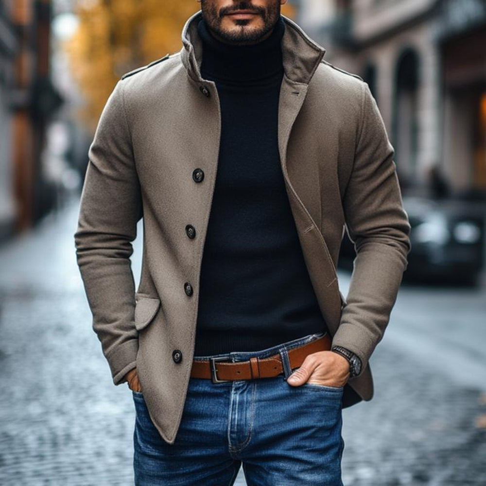 Men's Casual Wool Blend Lapel Single-breasted Slim Short Coat 85856791M - Image 4