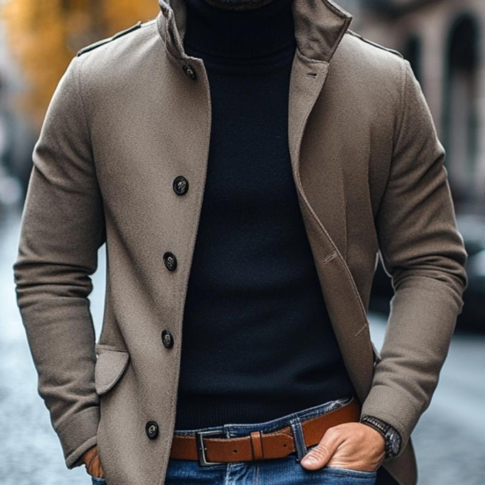 Men's Casual Wool Blend Lapel Single-breasted Slim Short Coat 85856791M - Image 5