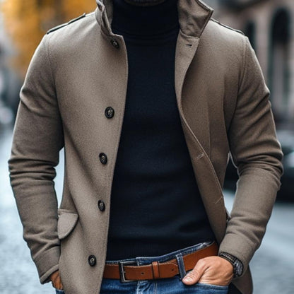 Men's Casual Wool Blend Lapel Single-breasted Slim Short Coat 85856791M - Image 5
