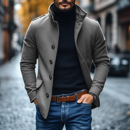 Men's Casual Wool Blend Lapel Single-breasted Slim Short Coat 85856791M - Image 6