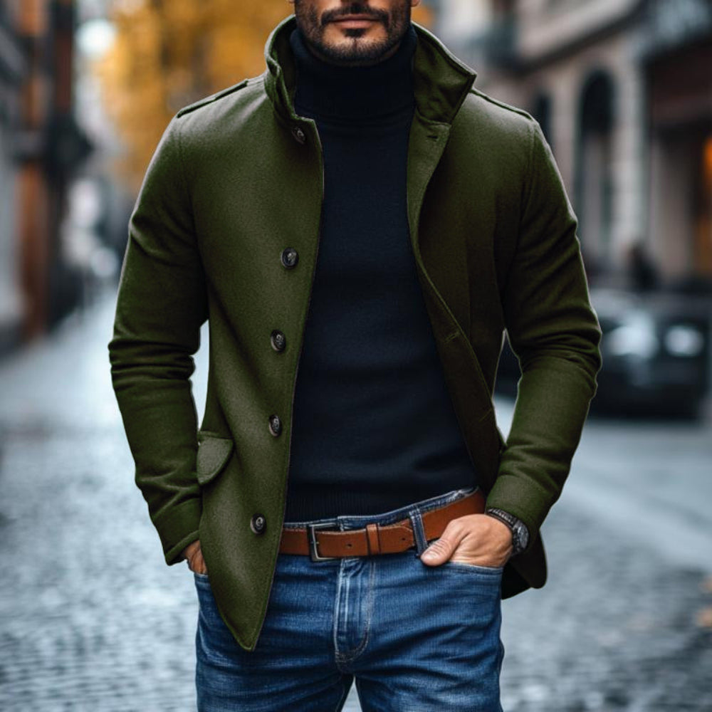 Men's Casual Wool Blend Lapel Single-breasted Slim Short Coat 85856791M - Image 8