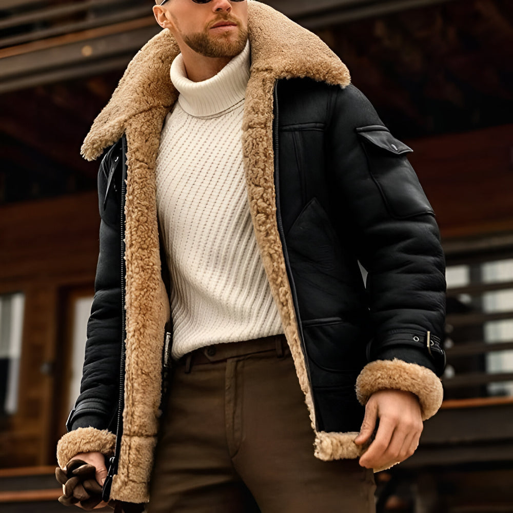 Men’s Vintage Shearling Aviator Jacket | Warm Winter Coat