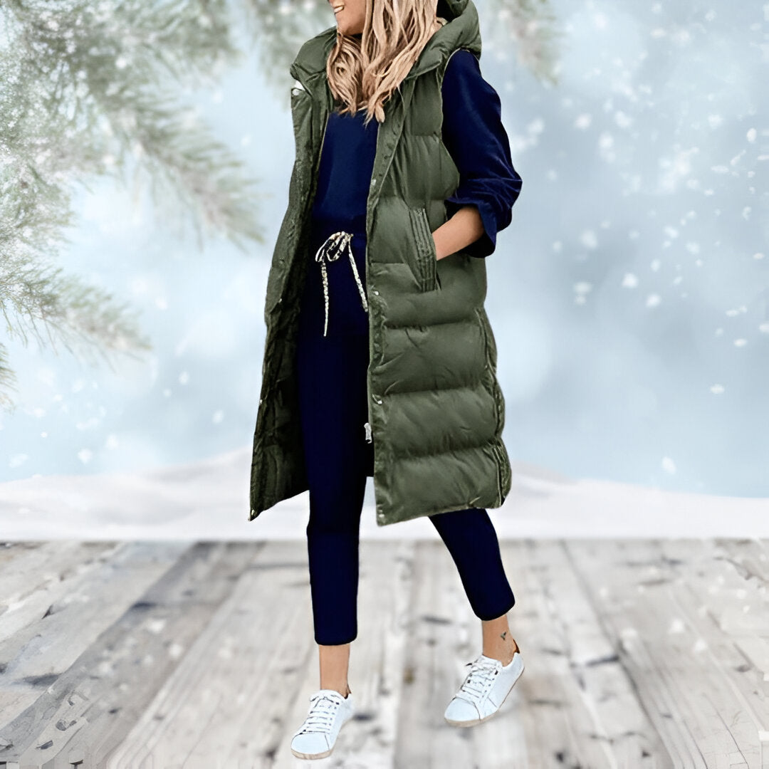 Women's Longline Puffer Vest | Hooded, Sleeveless