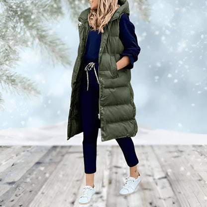 Women's Longline Puffer Vest | Hooded, Sleeveless
