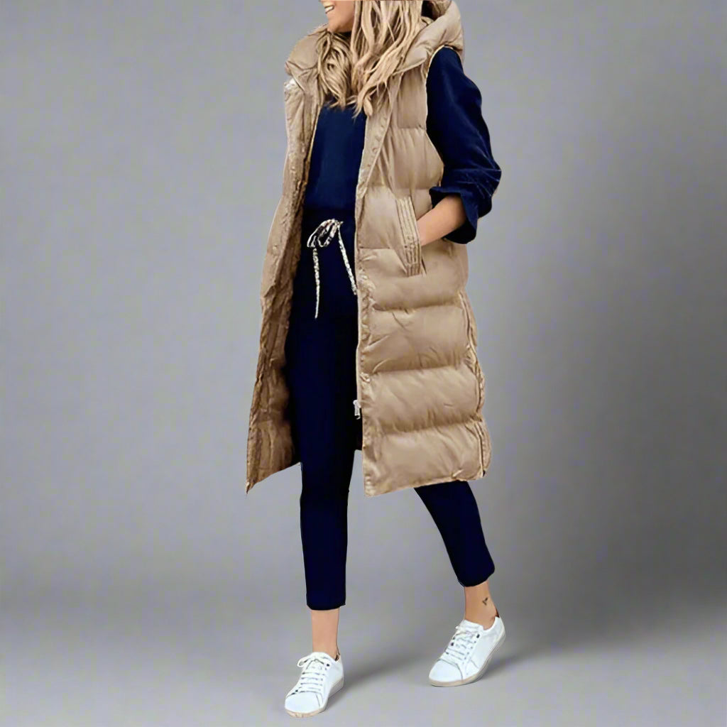 Women's Longline Puffer Vest | Hooded, Sleeveless