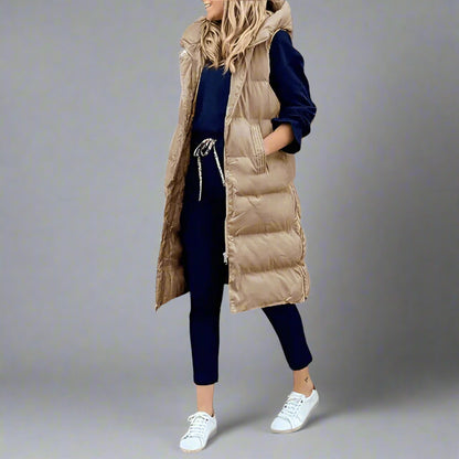 Women's Longline Puffer Vest | Hooded, Sleeveless