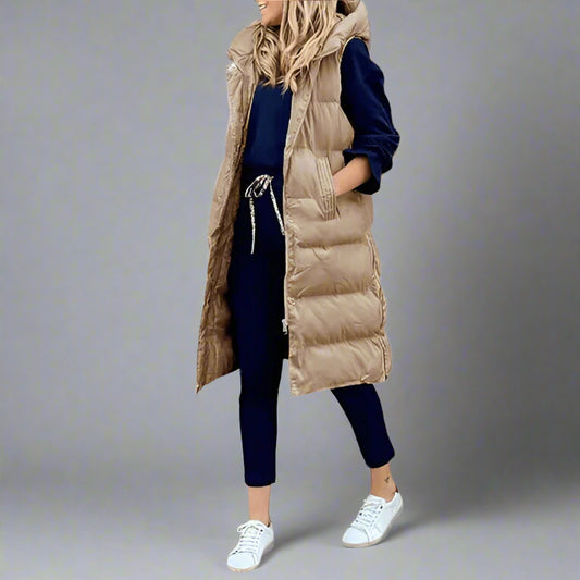Women's Longline Puffer Vest | Hooded, Sleeveless