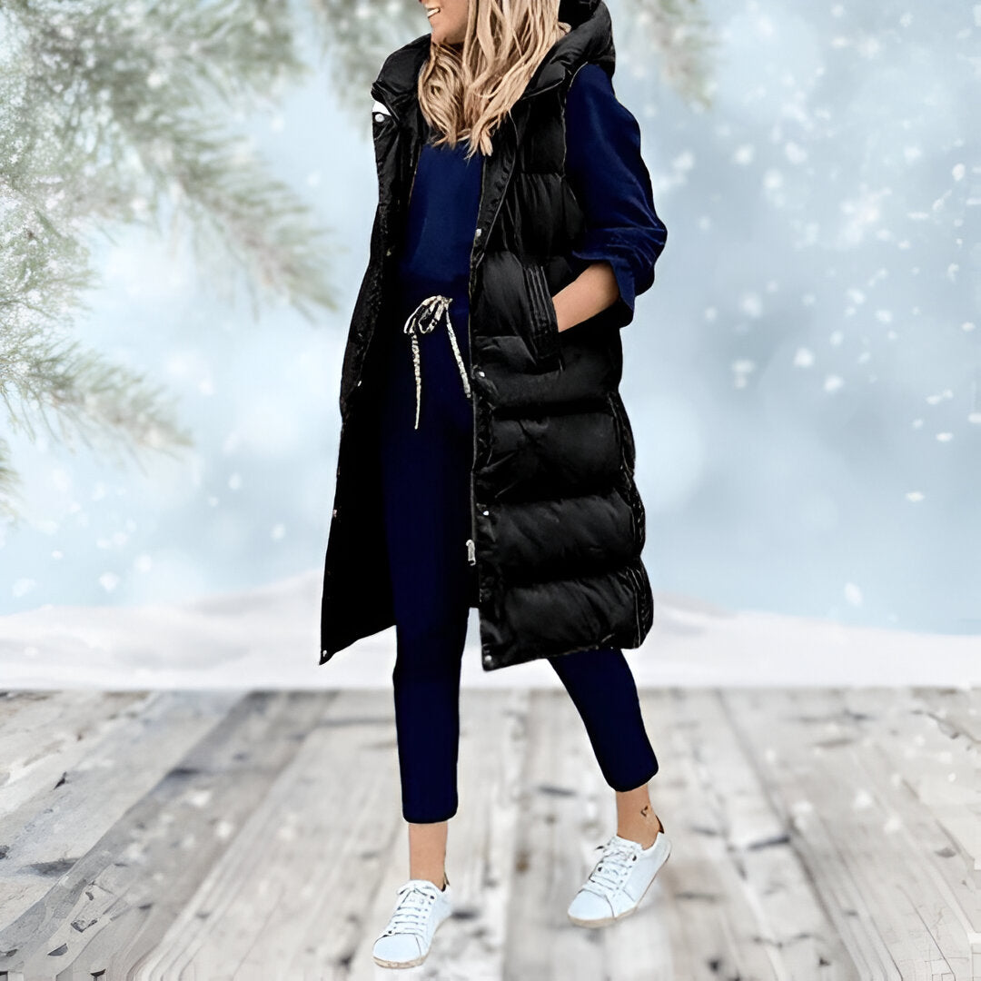 Women's Longline Puffer Vest | Hooded, Sleeveless