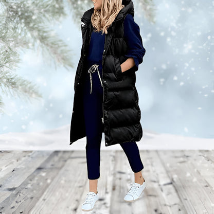 Women's Longline Puffer Vest | Hooded, Sleeveless