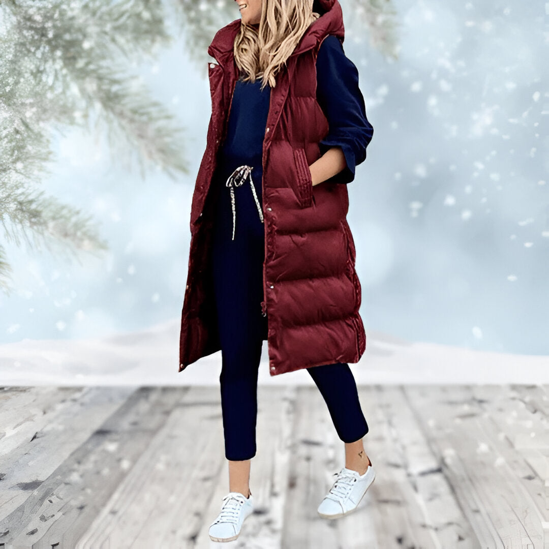 Women's Longline Puffer Vest | Hooded, Sleeveless