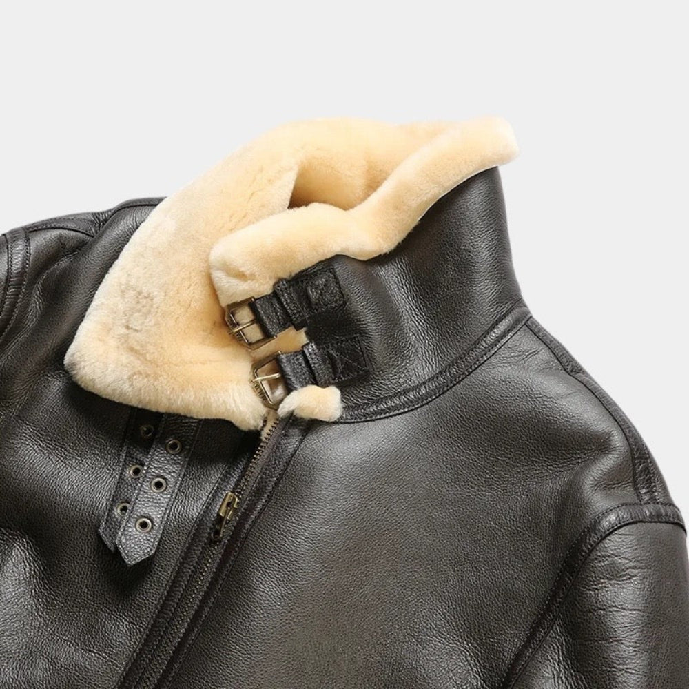 OLD MONEY Leather Aviator Coat - Image 3