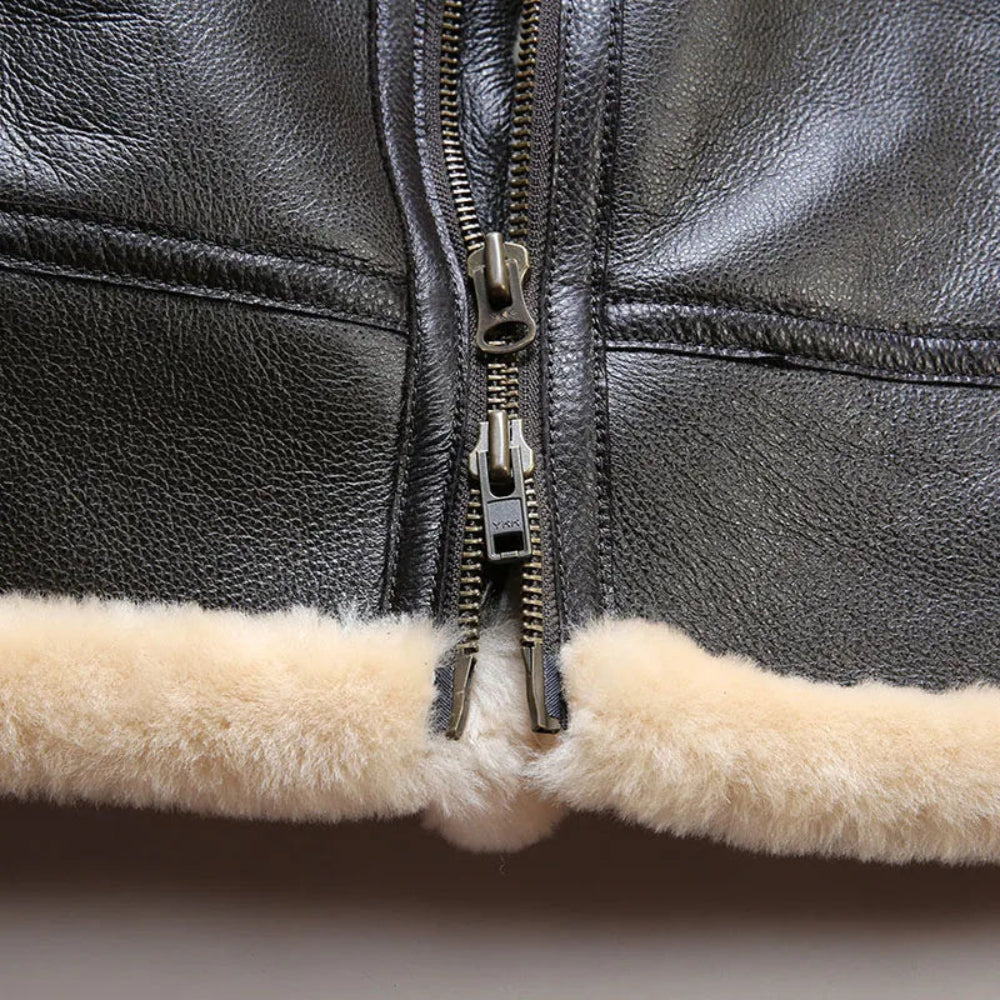 OLD MONEY Leather Aviator Coat - Image 4