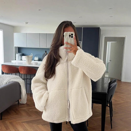 Women Oversized Fleece Jacket Ivyshape - Image 2