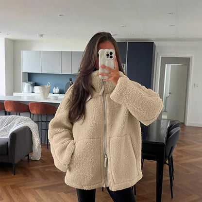 Women Oversized Fleece Jacket Ivyshape - Image 3