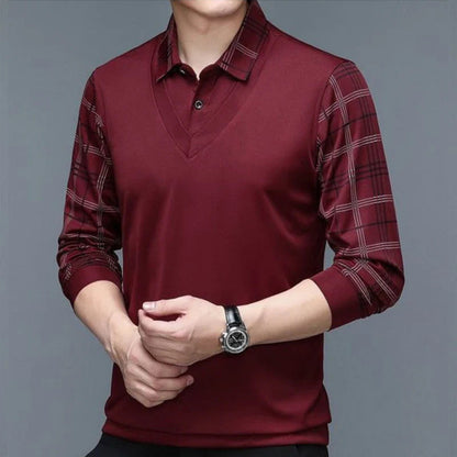 Men's Casual Long Sleeve Polo Shirt Classic Plaid